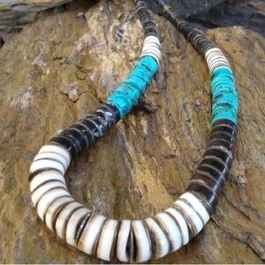 Vintage Southwestern Tribal Sterling Silver Turquoise Graduated Bead Necklace